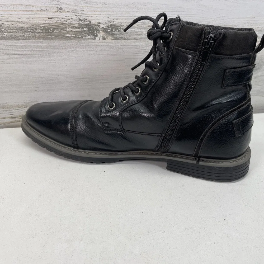 Philly-10 Mens Black Cap Toe Side Zip Combat Boots Size 12 UK 11 EUR 46